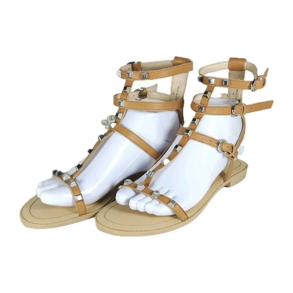 Rebecca Minkoff Georgina Women's US7M Tan Leather Studded Gladiator Sandals